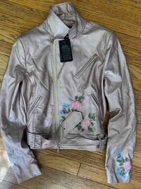 NWT $585 Twinset Milano Metallic with Floral Embroidery Jacket DEFECTS SEE PICS